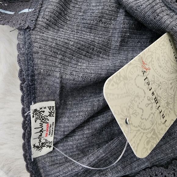 NEW Free People Only You Gray Cotton Ribbed Tank Top with Lace Trim - Picture 10 of 11